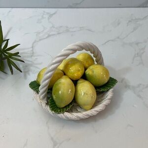 Vintage Capodimonte Lattice Woven Ceramic Lemon's Basket Fruit Majolica Italy